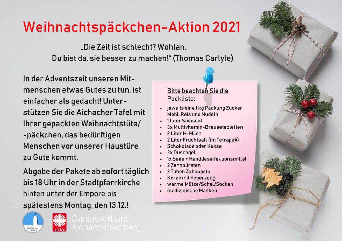 Weihnachtspäckchen-Aktion 2021